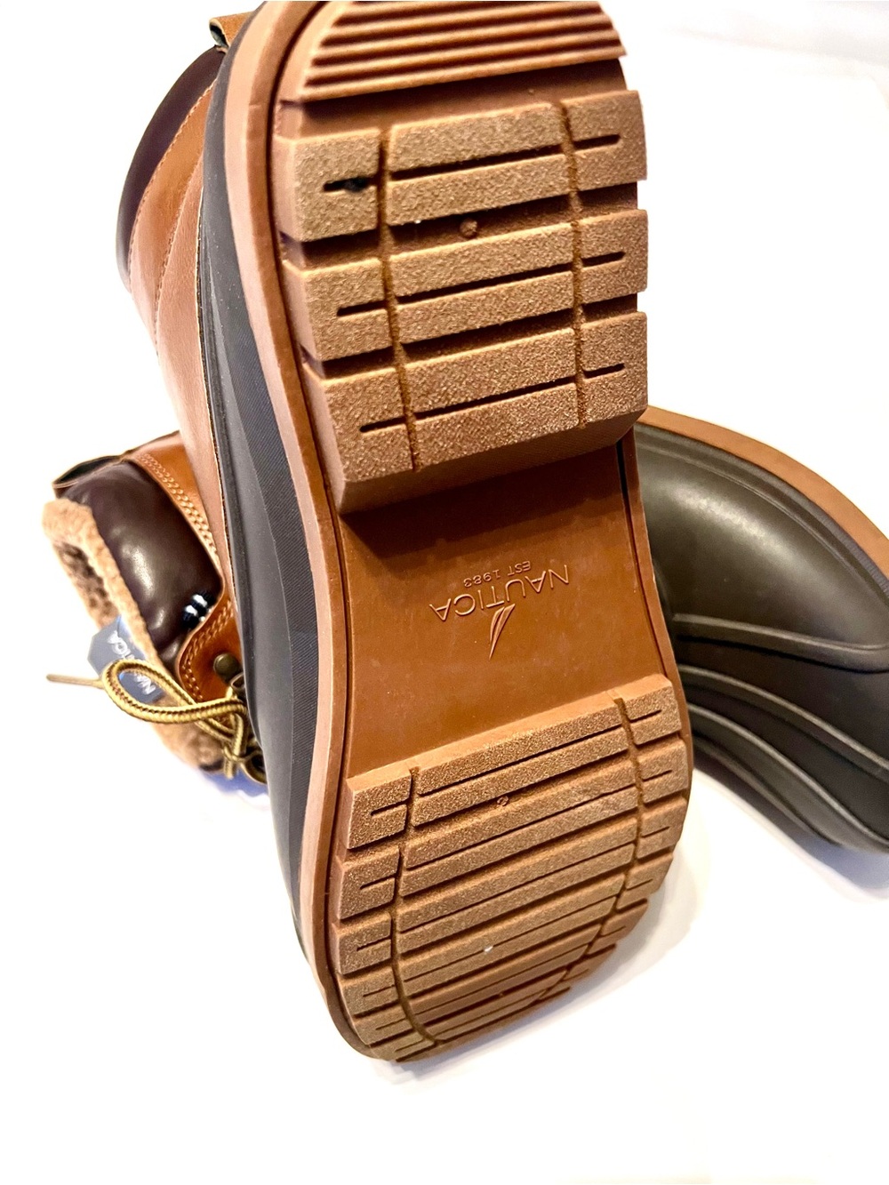Nautica Men’s Brown Leather Water Resistant Lace Up Duck Boots-Size 11 - Picture 8 of 10